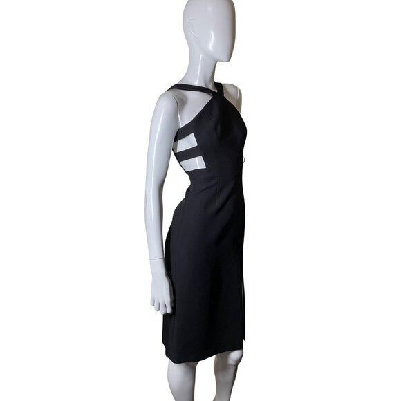 BCBG MAX AZRIA Black Midi Dress Size 0 Strappy Halter Side Cutouts LBD Date Part - Picture 14 of 15